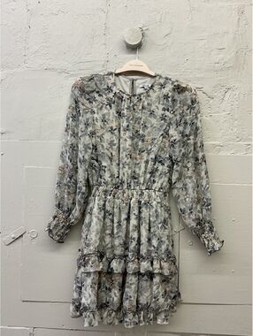 BTFL-life Floral Ruffle long sleeve Boho Dress with Metallic Accents